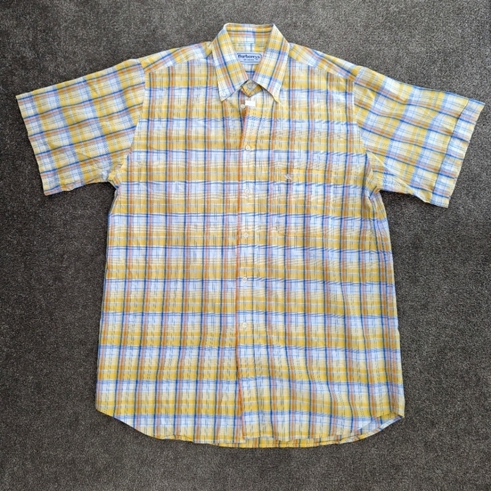 Vintage Burberrys of London yellow and blue plaid men's shirt size 15 3/5